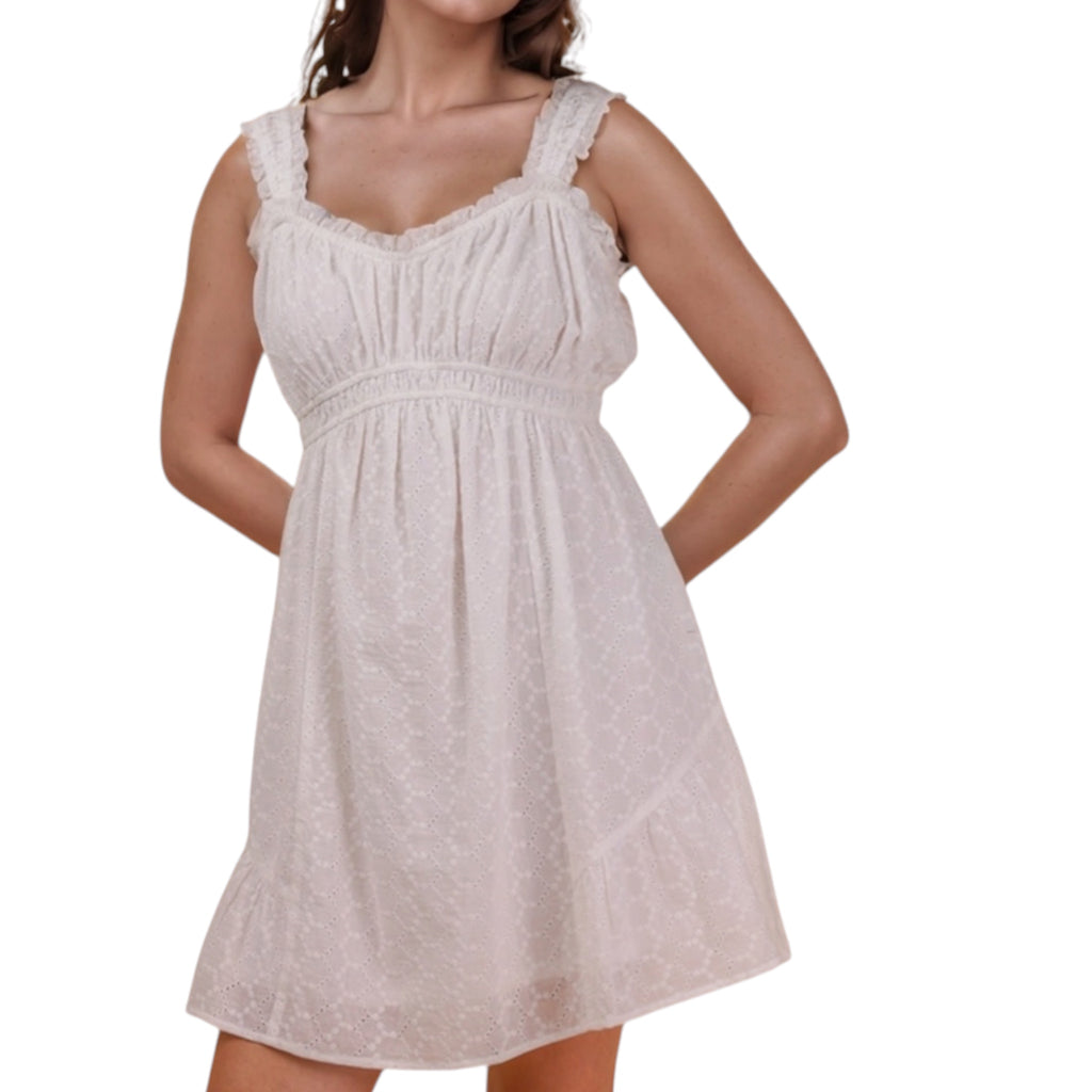 Ivory Ruffled Lace Mini Dress