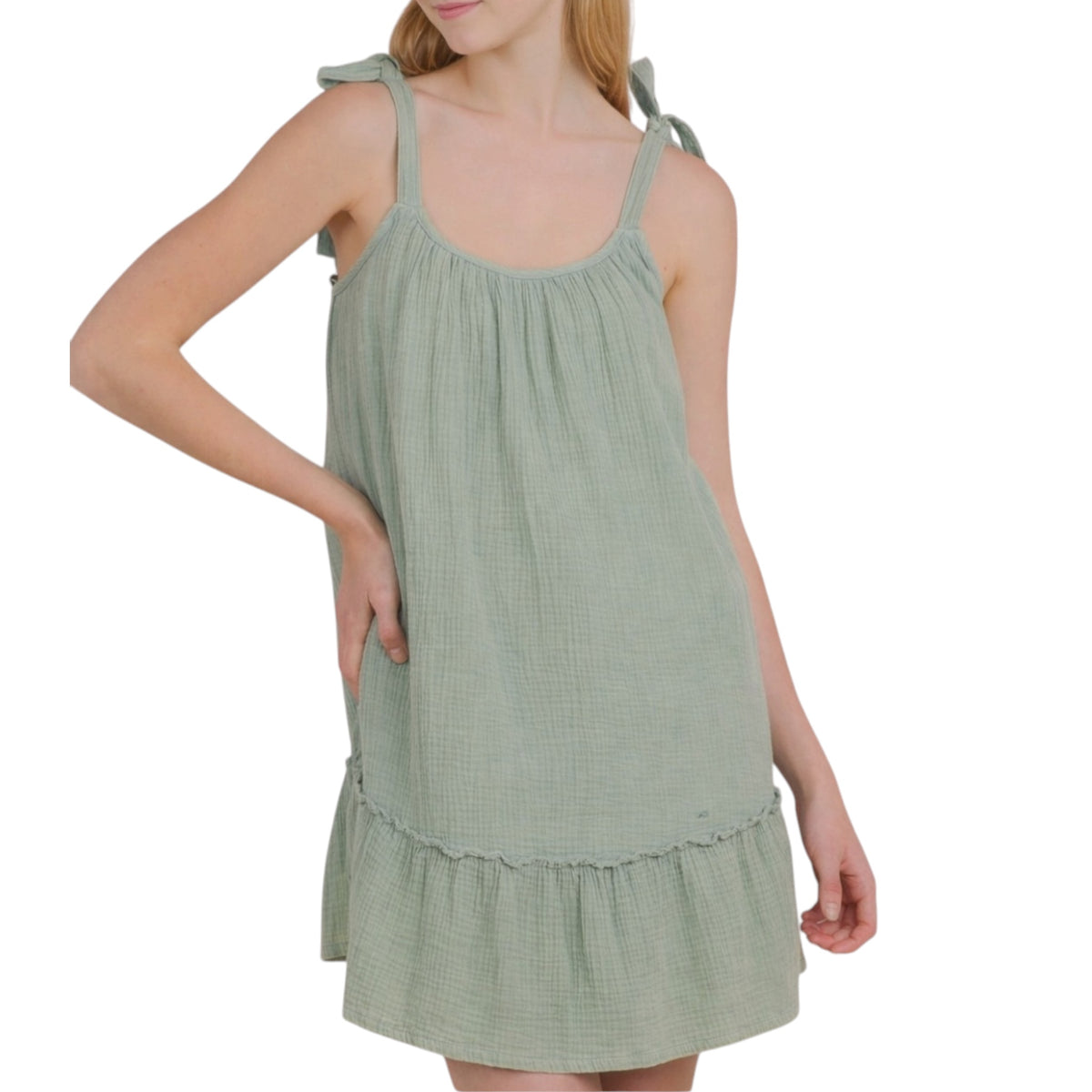 Sage Mineral Wash Mini Dress