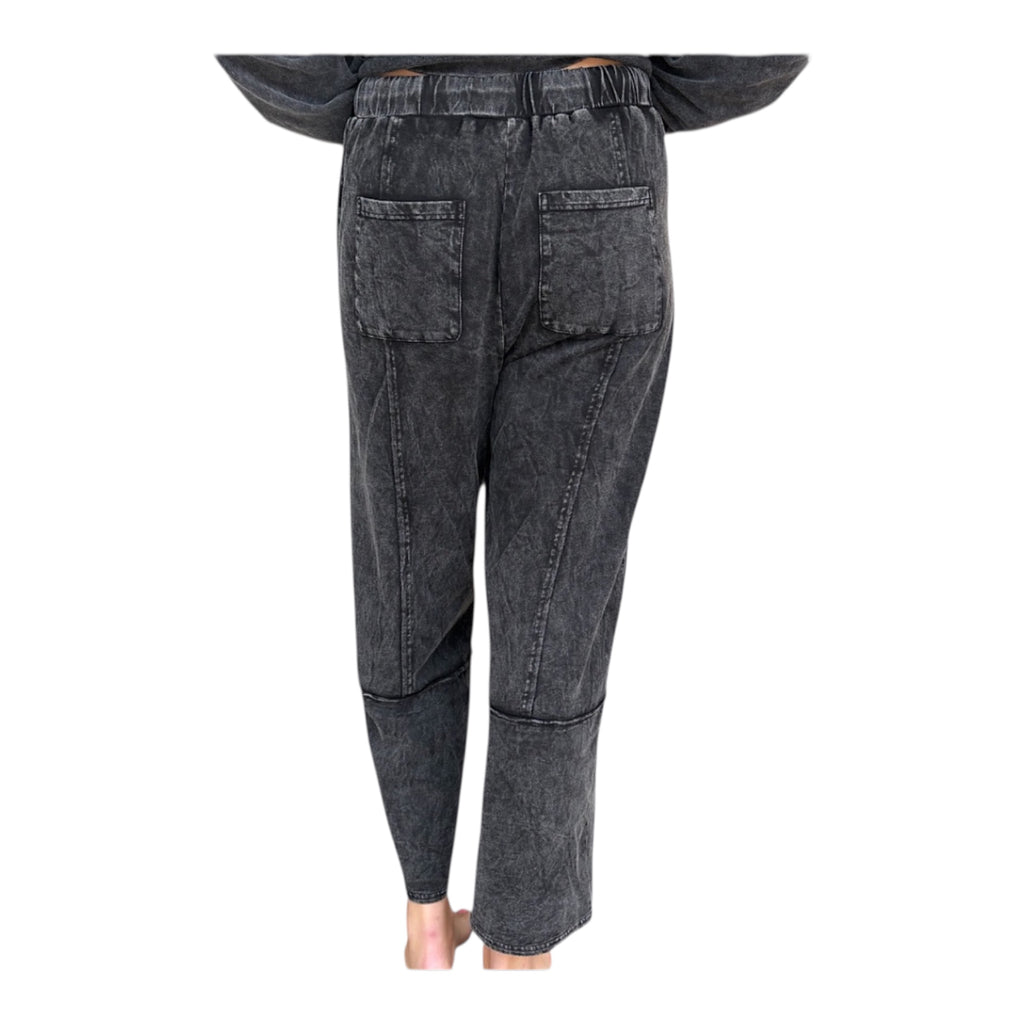 Black Mineral Washed Casual Wide Leg Pants