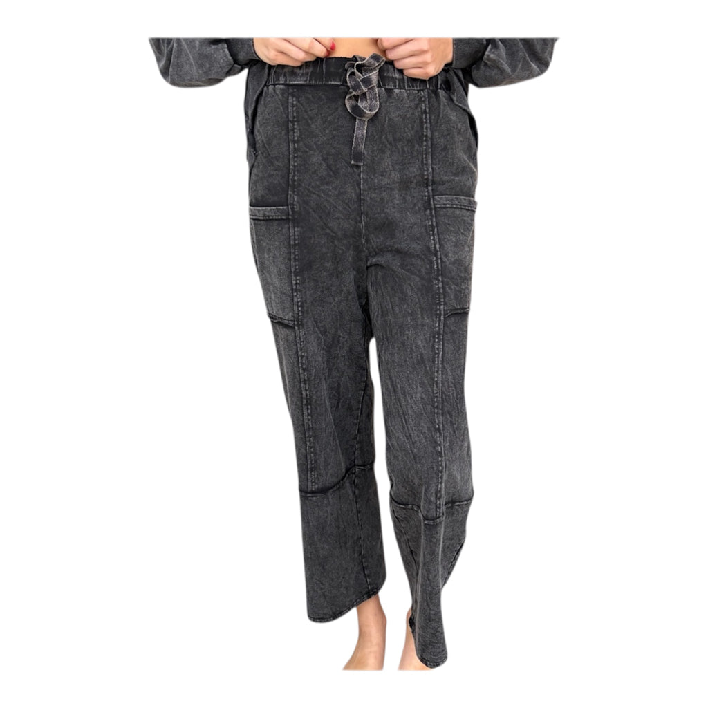 Black Mineral Washed Casual Wide Leg Pants