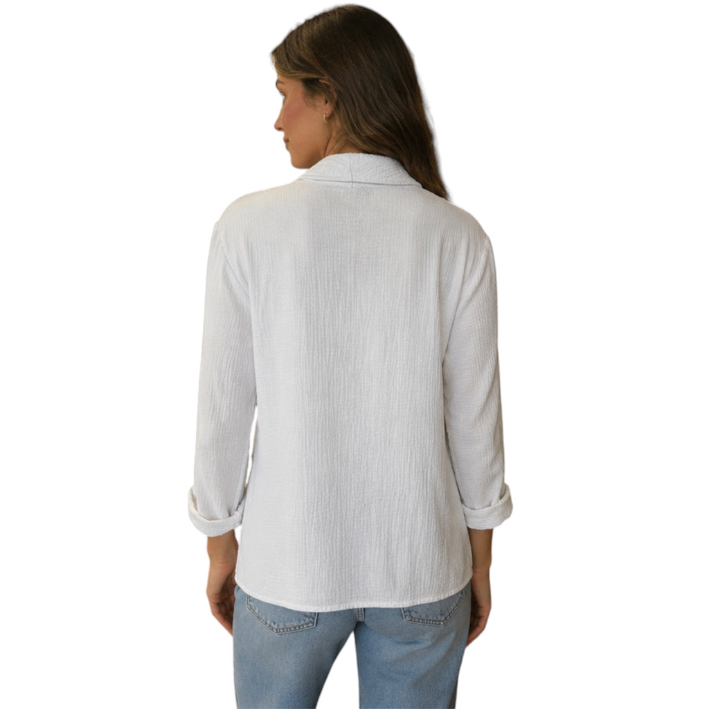 White Single Button Gauze Blazer