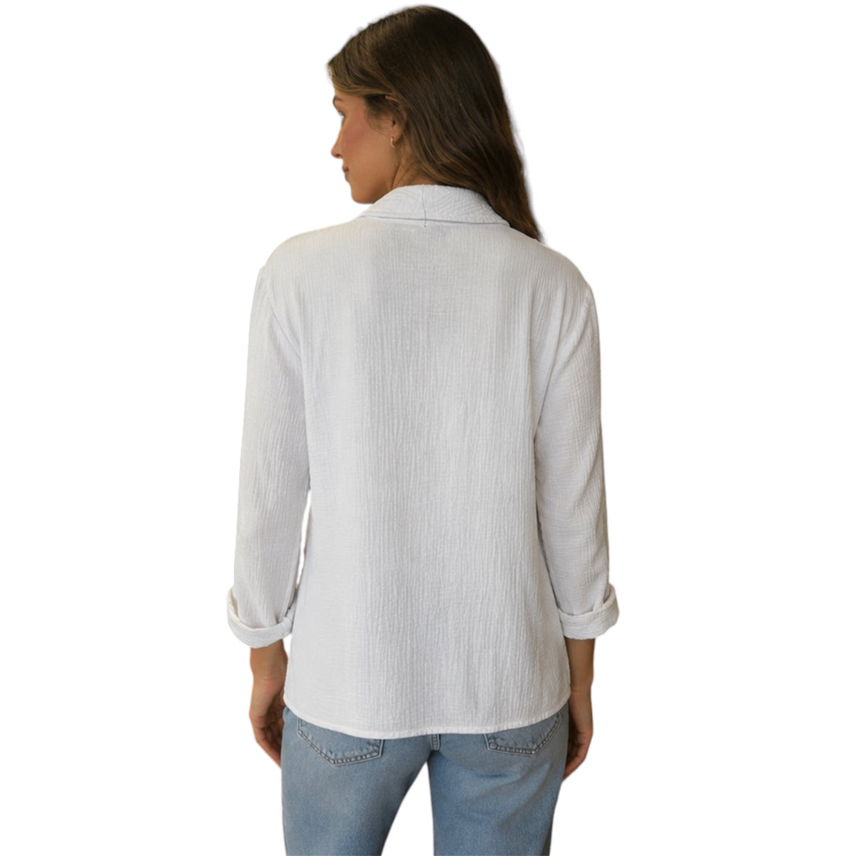 White Single Button Gauze Blazer