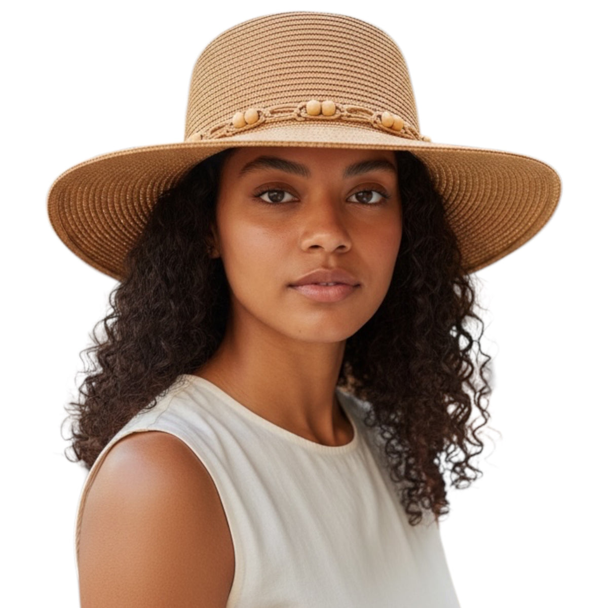 Dark Straw Beaded Hat Dark Straw
