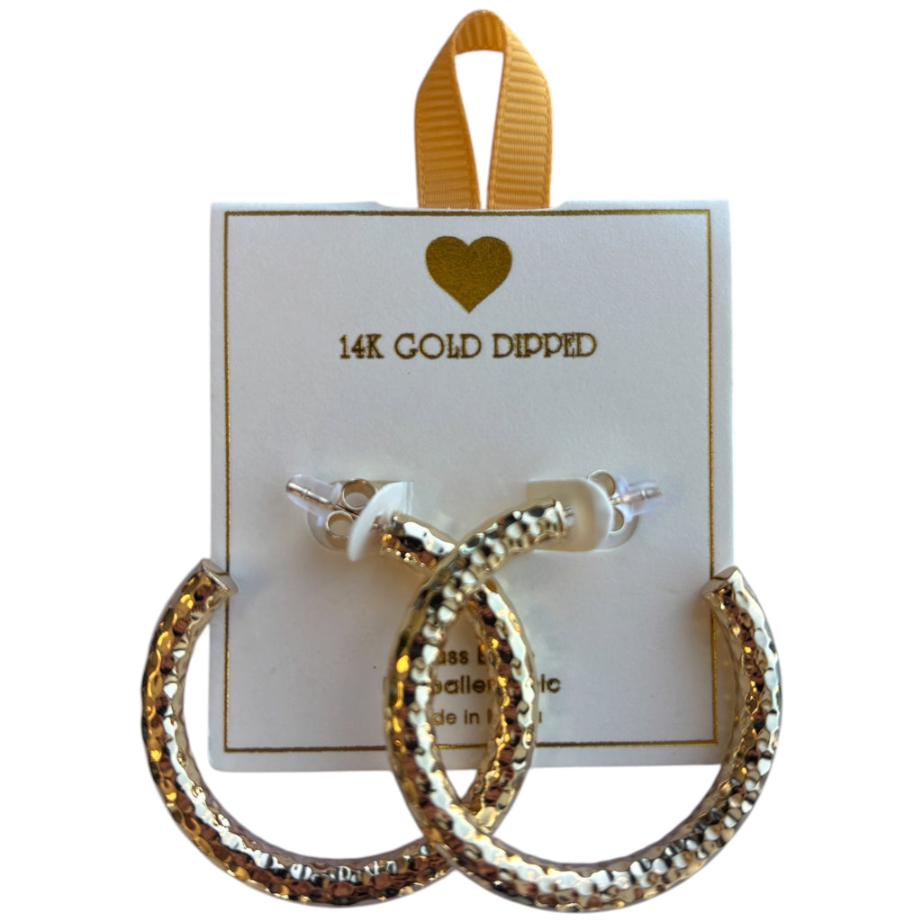 Yellow Ribbon Gold Dipped Hammered Finish Hoops