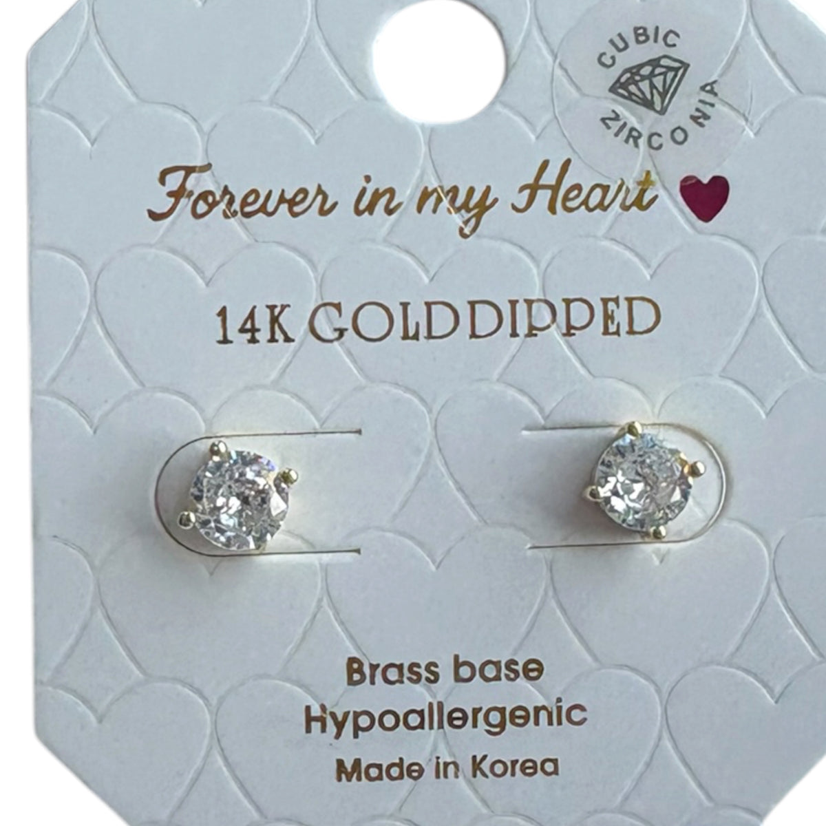 Forever In My Heart 14K Gold Dipped Solitaire CZ Stud Earrings