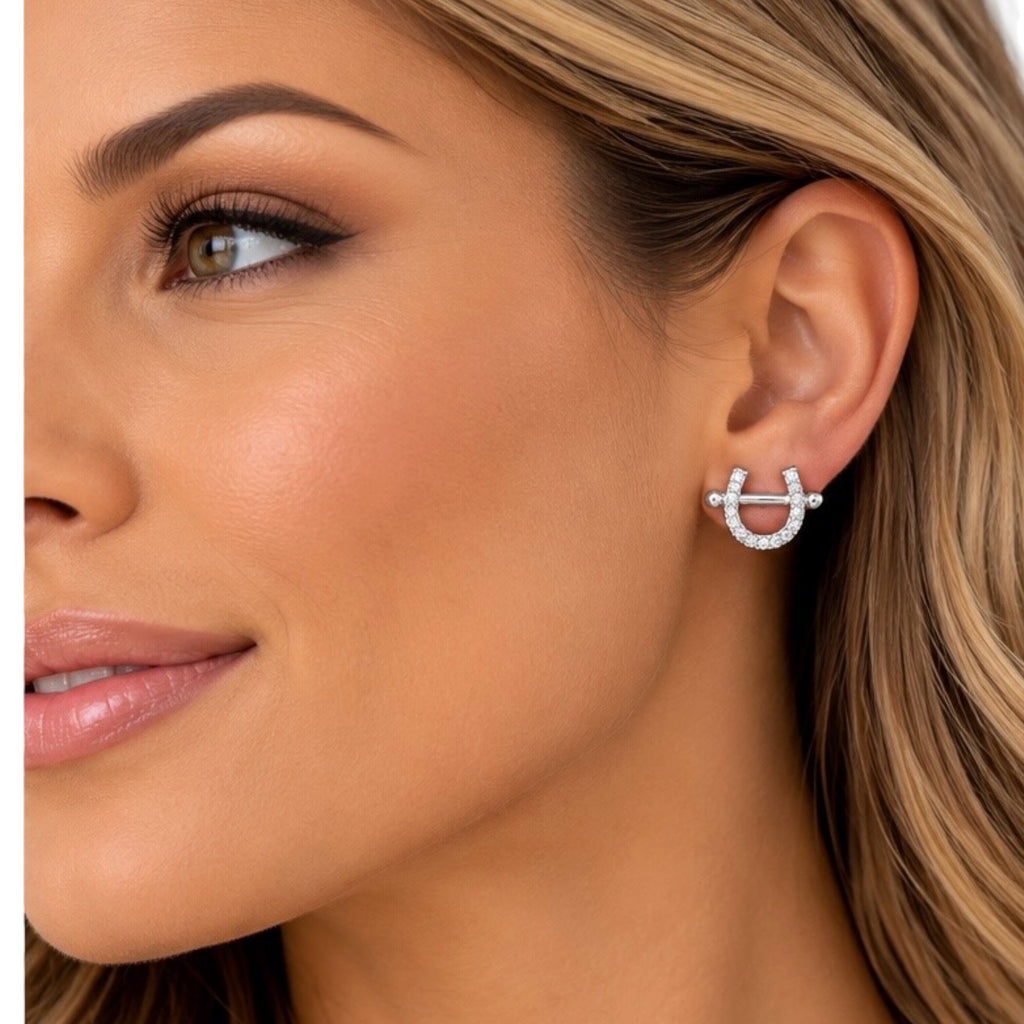Forever In My Heart CZ Horseshoe Stud Earrings
