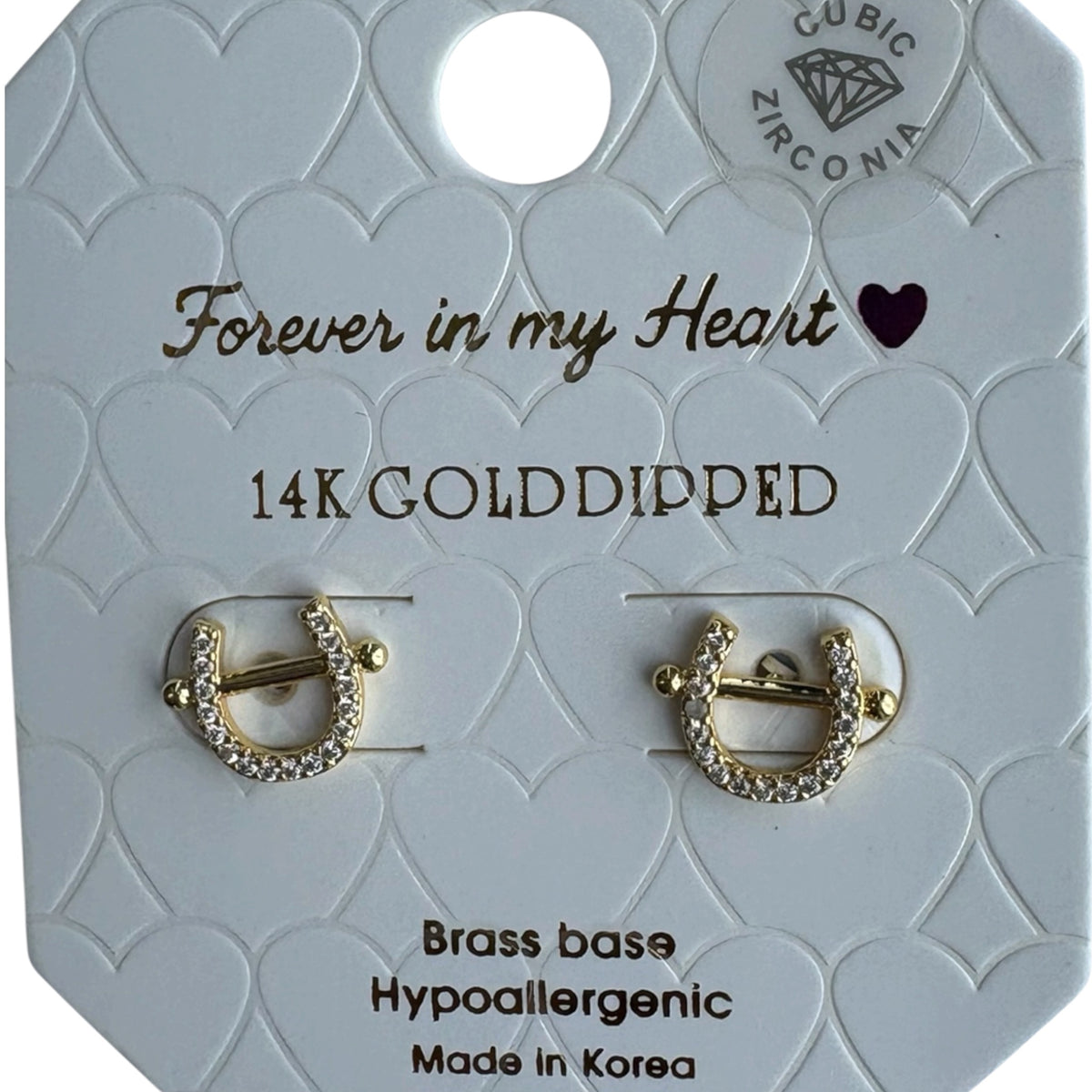 Forever In My Heart CZ Horseshoe Stud Earrings