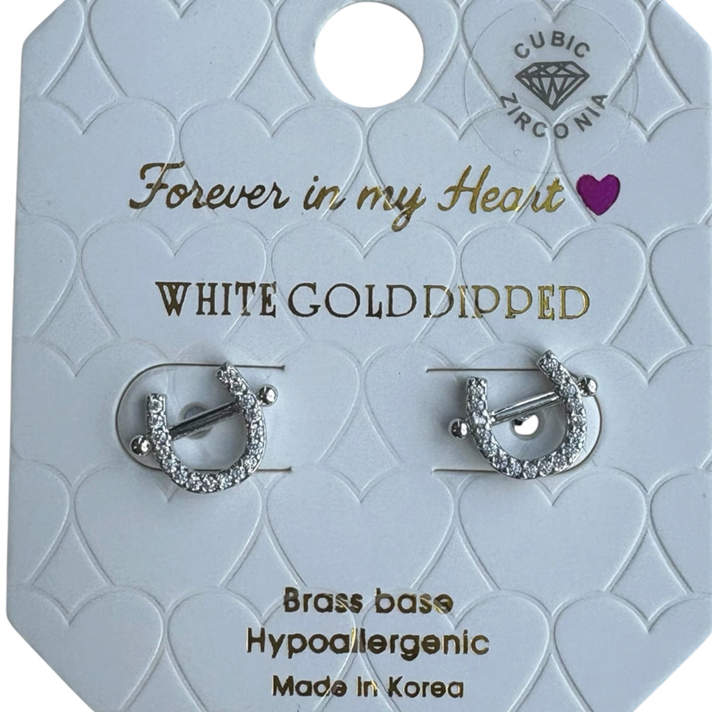 Forever In My Heart CZ Horseshoe Stud Earrings