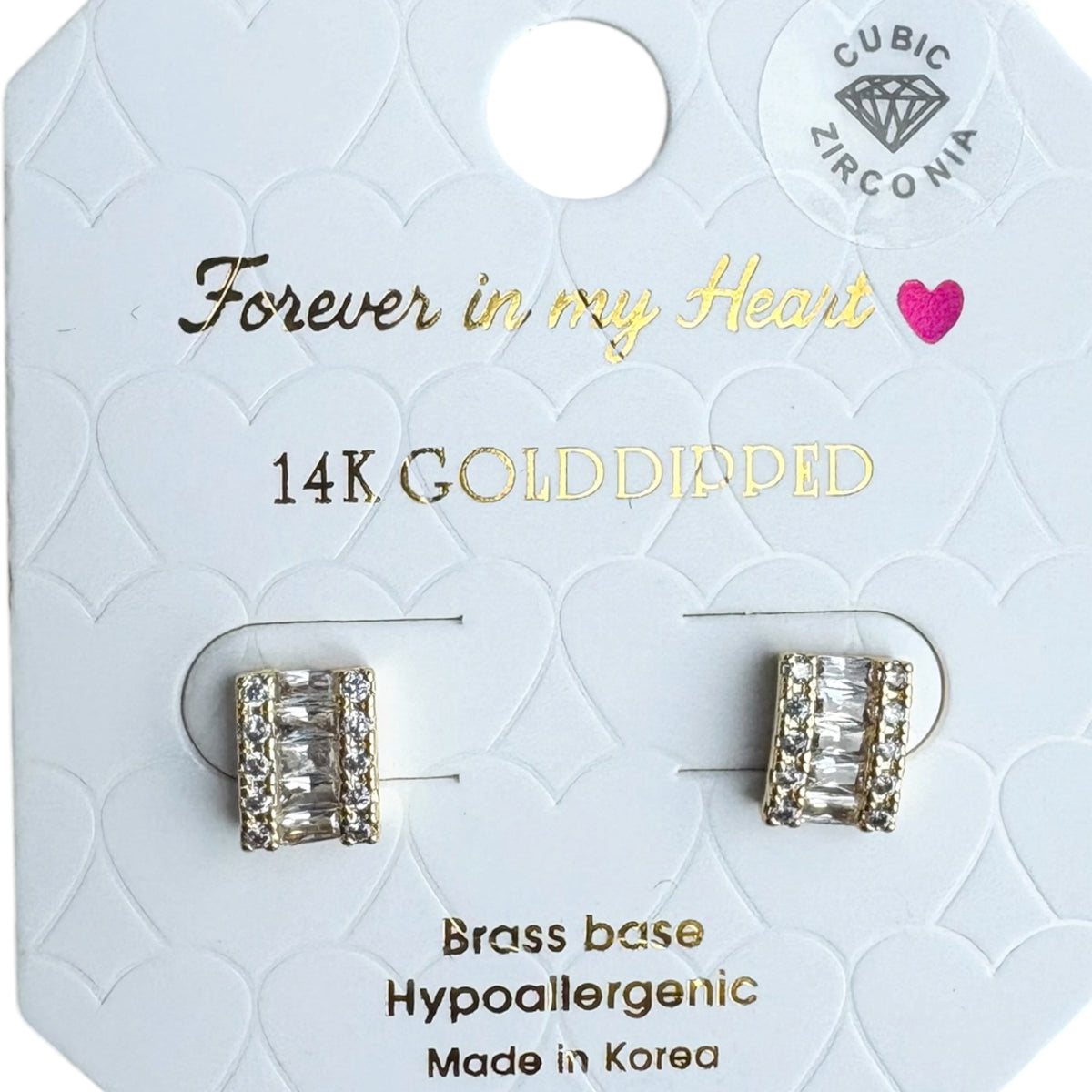 Forever In My Heart CZ Baguette Stud Earrings