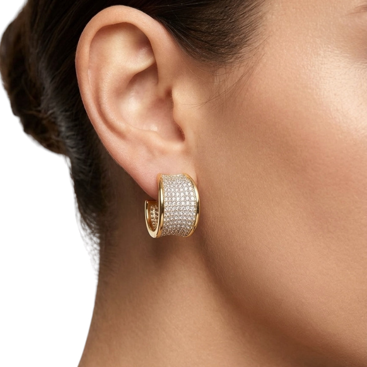 Forever In My Heart CZ Wide Huggie Hoop Earrings