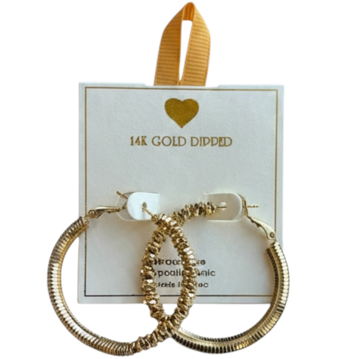 Yellow Ribbon 14K Gold Dipped Multi Textured Hoops