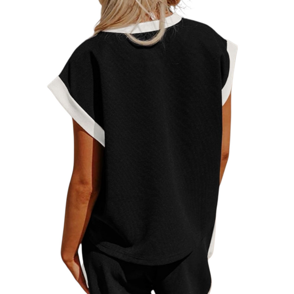 Black + Cream Color Block Pocketed Two Piece Set