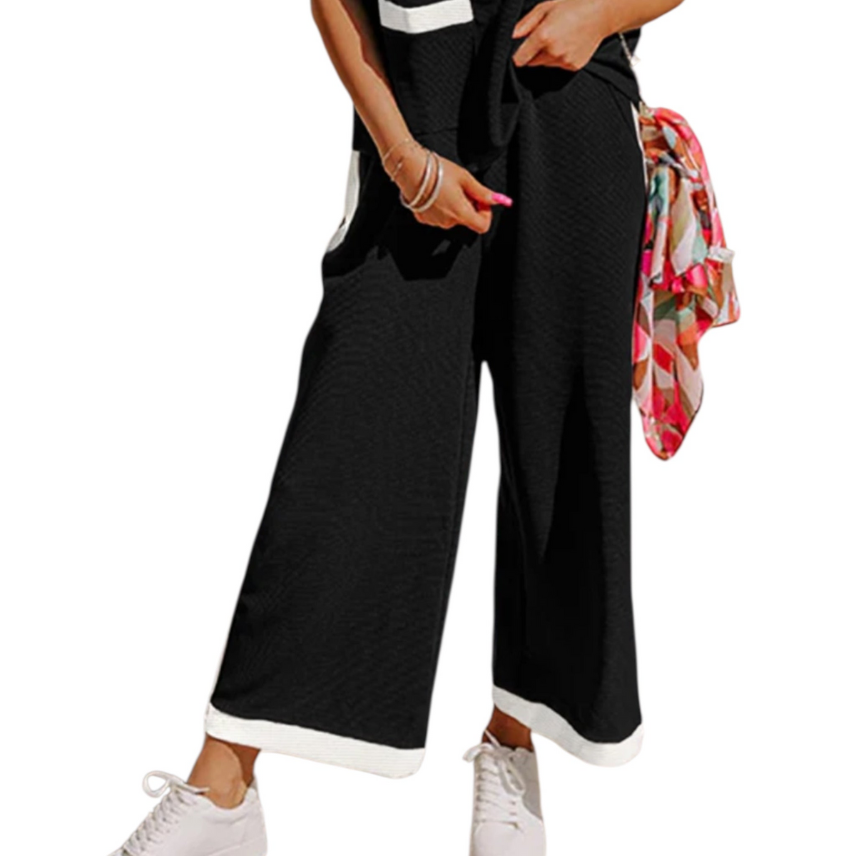 Black + Cream Color Block Pocketed Two Piece Set