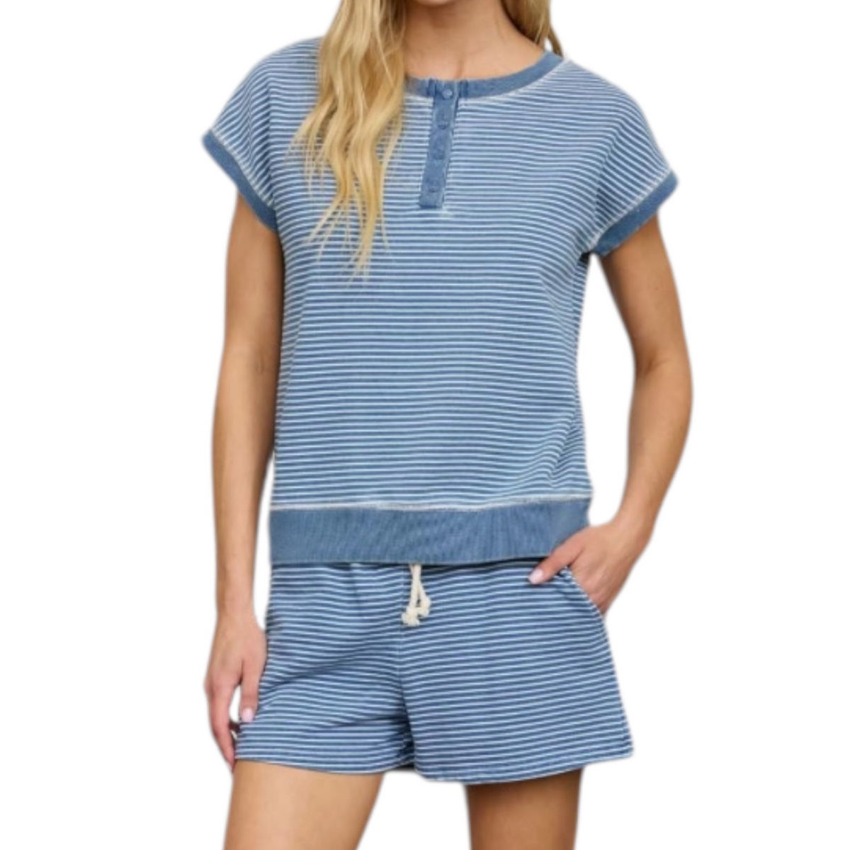Denim Stripe Top and Shorts Set 