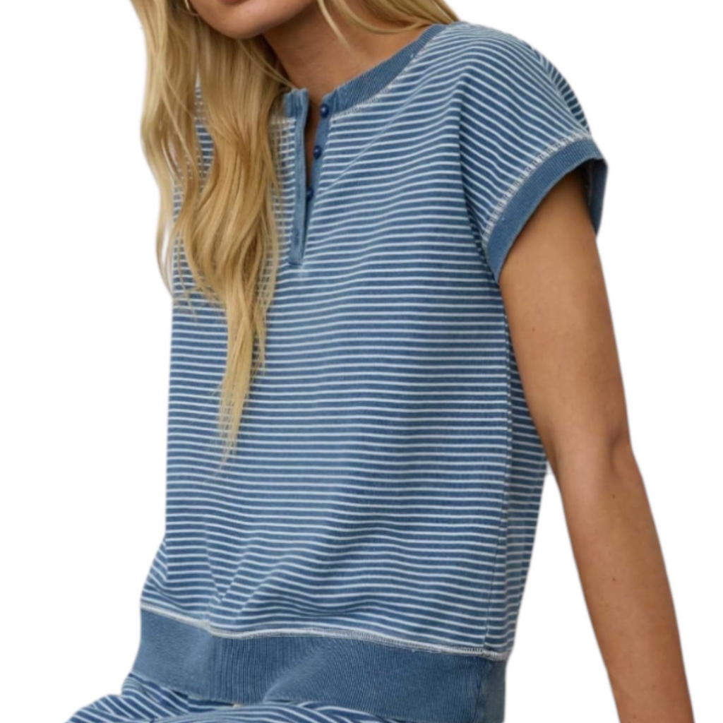 Denim Stripe Top and Shorts Set 