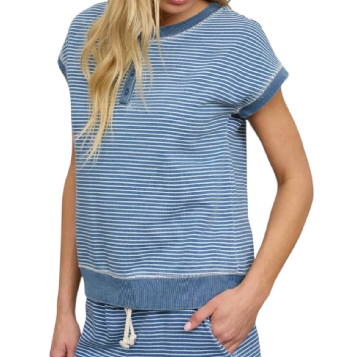 Denim Stripe Top and Shorts Set 