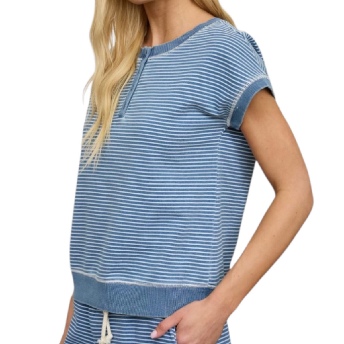 Denim Stripe Top and Shorts Set 