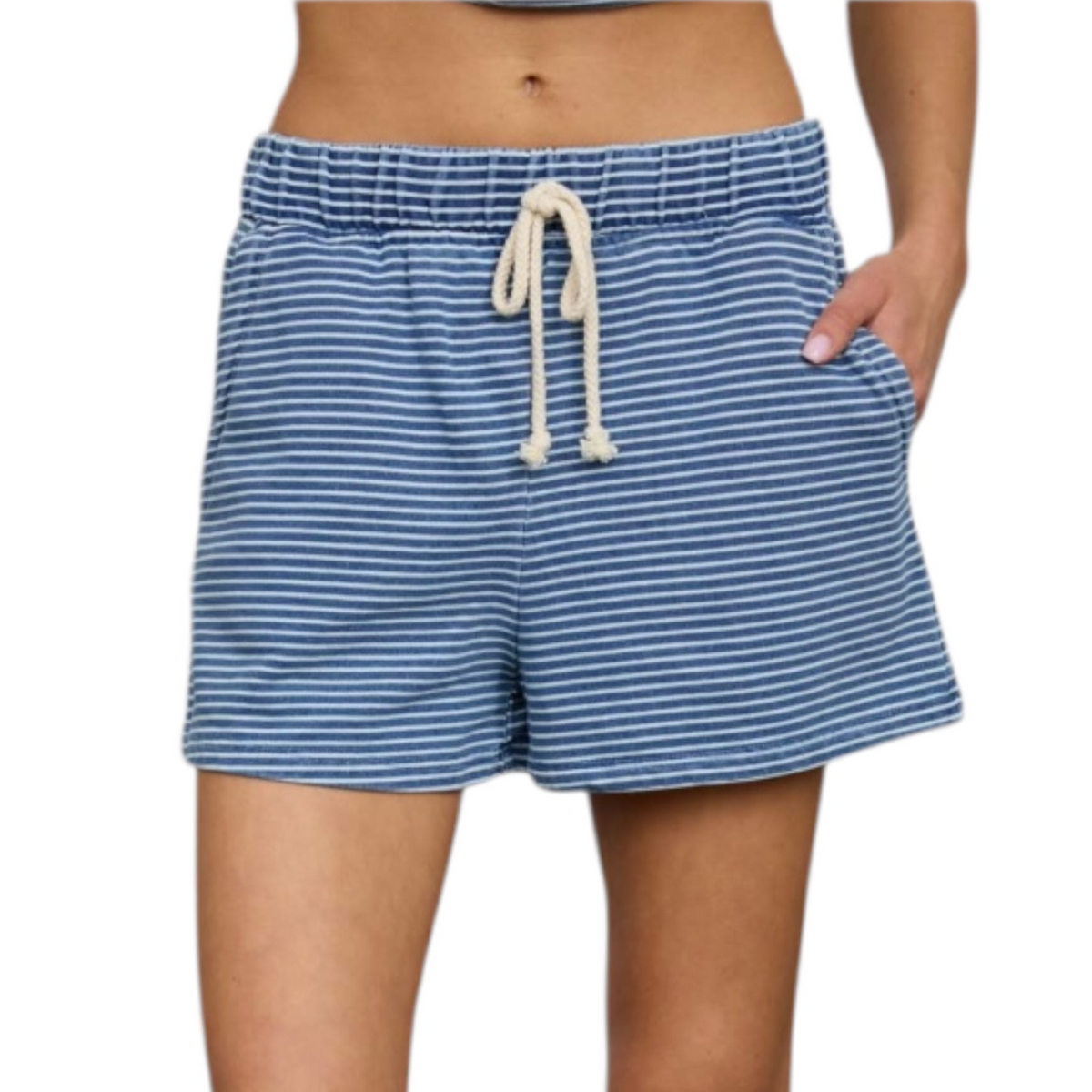 Denim Stripe Top and Shorts Set 