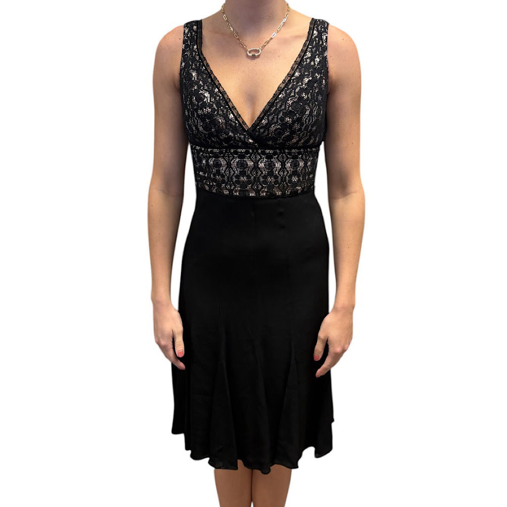 Tahari black Laced Top Empire Waist A Line Midi Dress Size 0