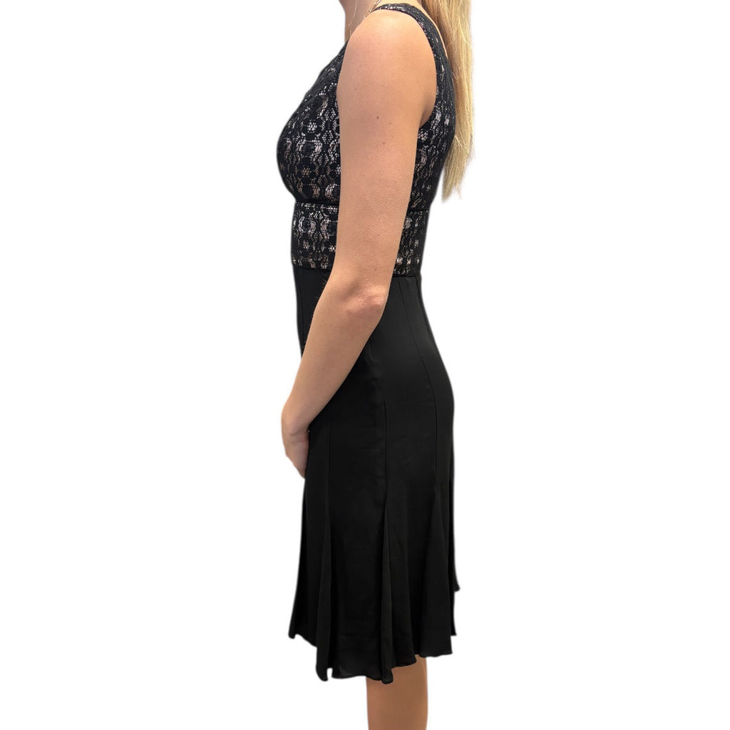 Tahari black Laced Top Empire Waist A Line Midi Dress Size 0