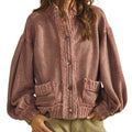 Mocha Musse Washed Vintage Ribbed Knit Trim Cardigan Jacket