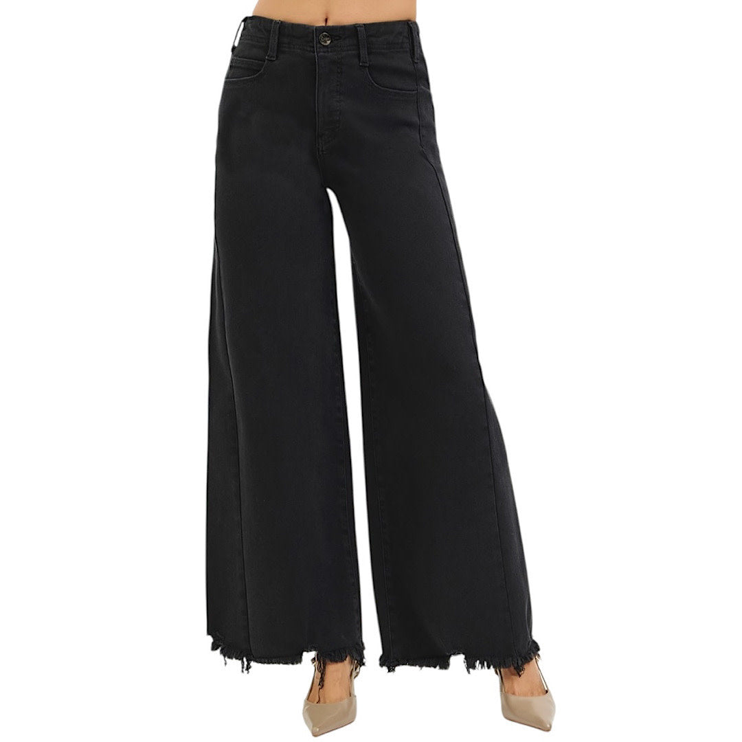 Risen PW21277 TC High Rise Palazzo Leg with Frayed Hem Jeans
