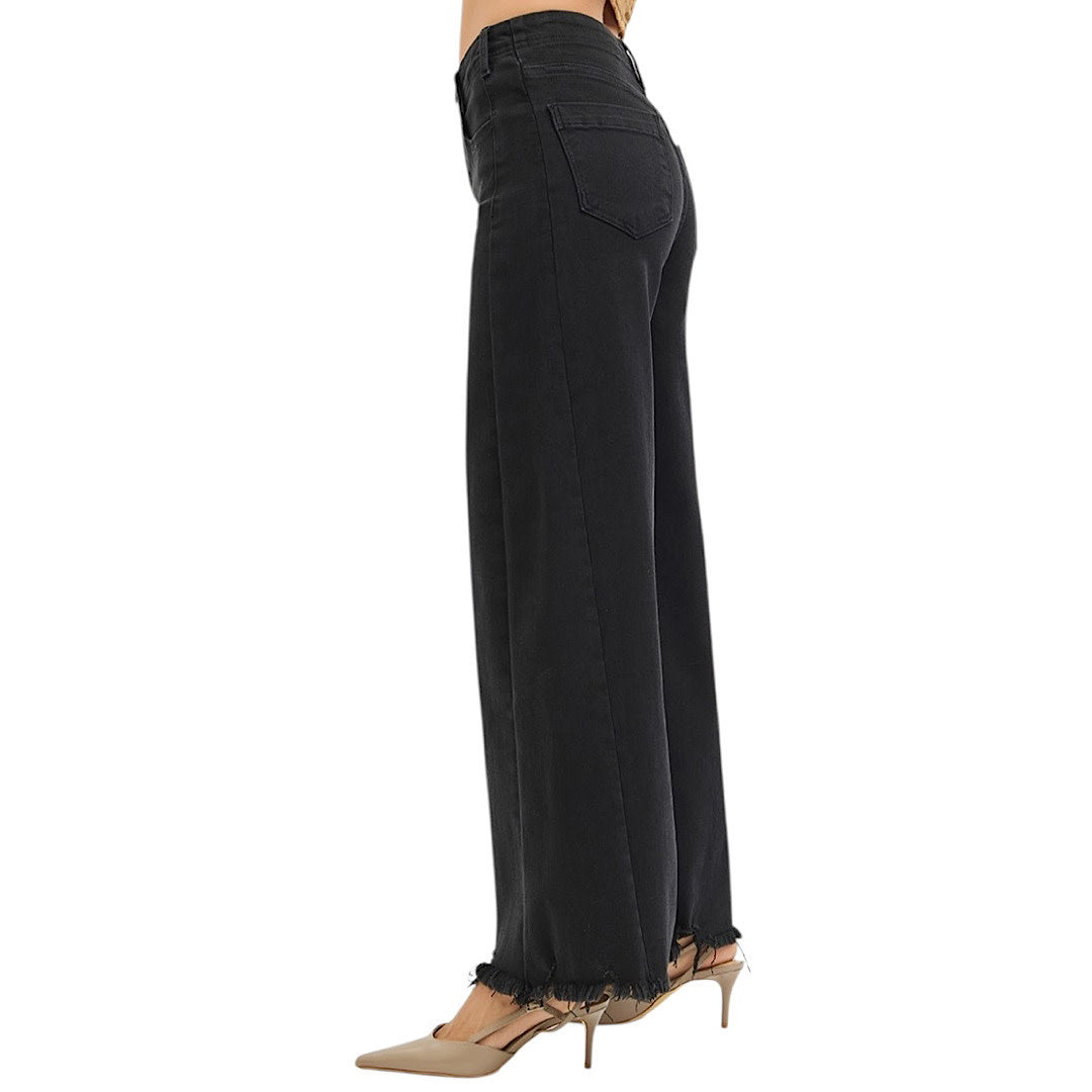 Risen PW21277 TC High Rise Palazzo Leg with Frayed Hem Jeans