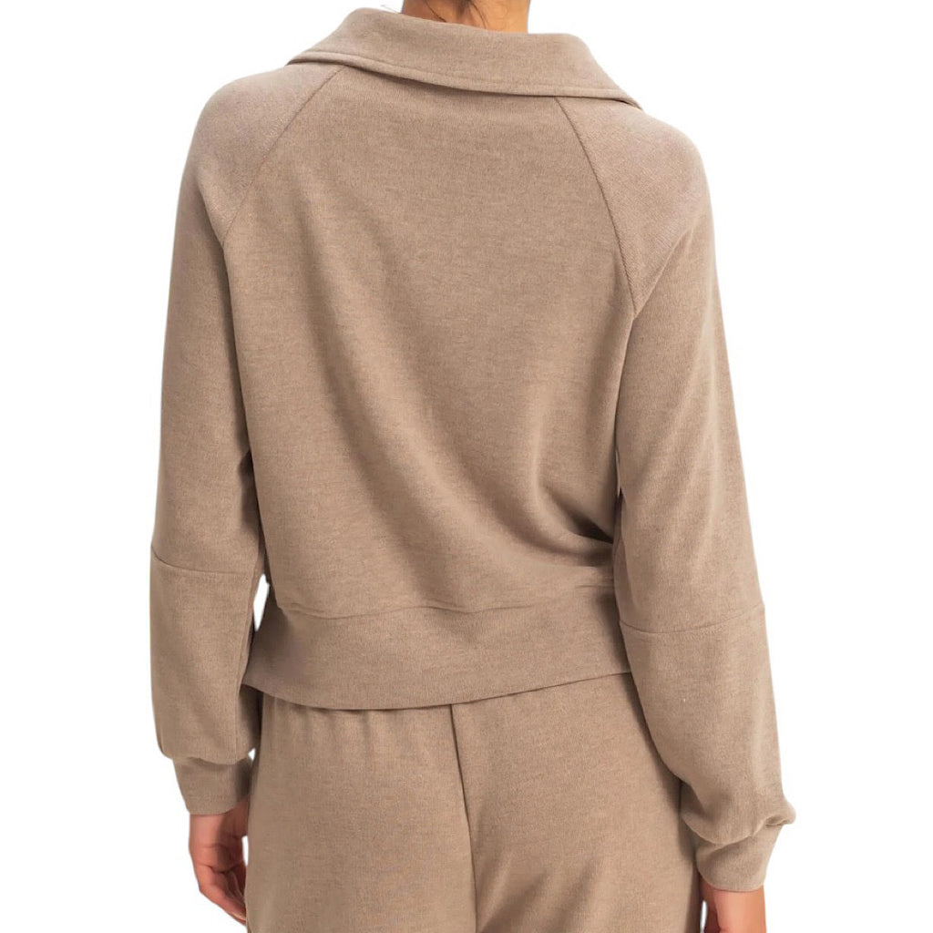 Dusty Mocha Soft Ribbed Half Zip Long Sleeve Sweatshirt