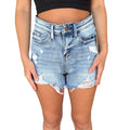 Judy Blue JB150074MD Medium Wash Distressed Denim Shorts Size Small-RF