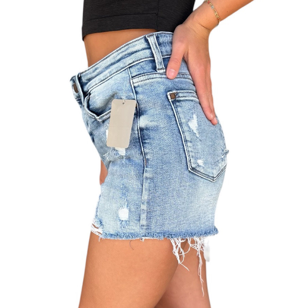 Judy Blue JB150074MD Medium Wash Distressed Denim Shorts Size Small-RF