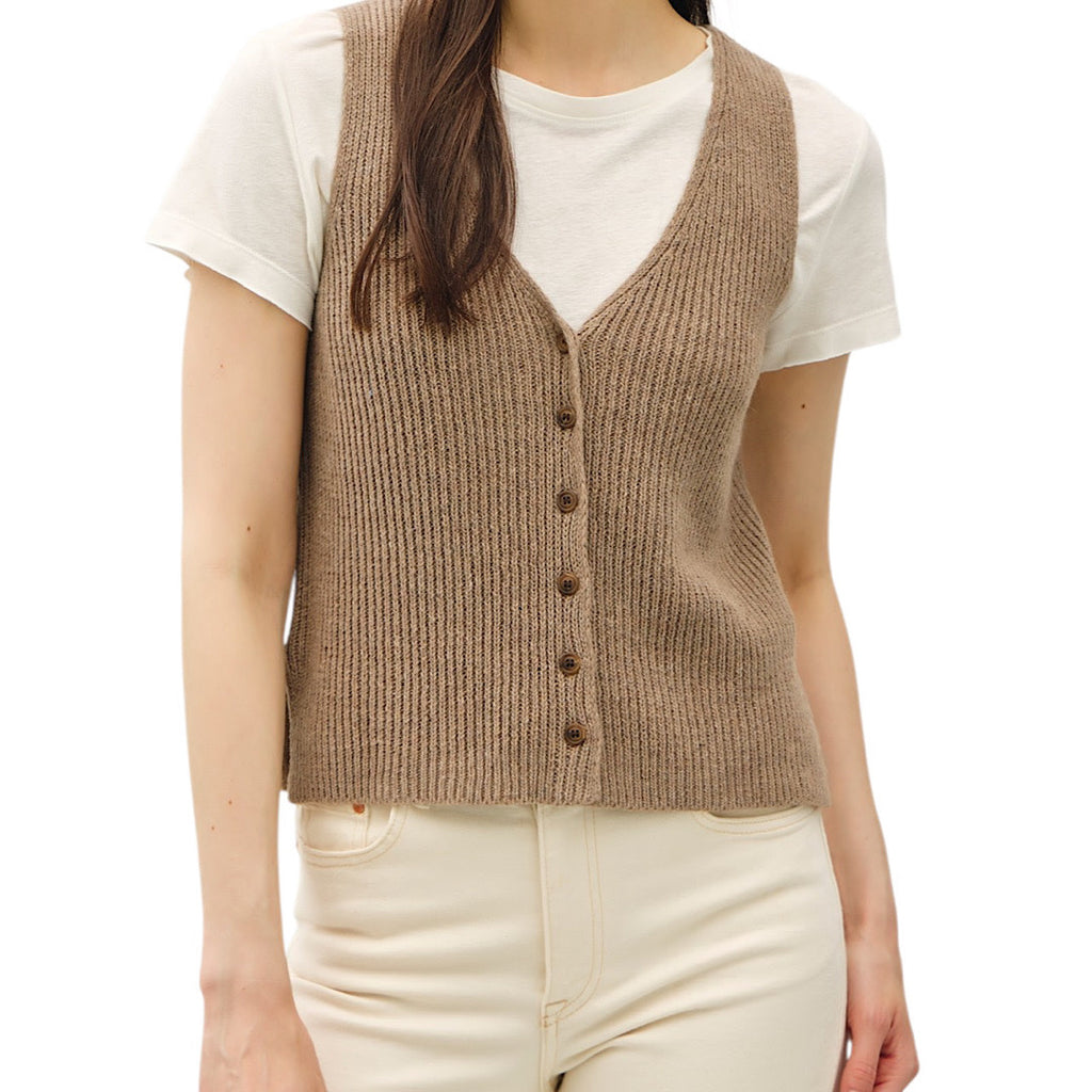 Mocha Chunky Ribbed V-Neck Button Up Sweater Vest