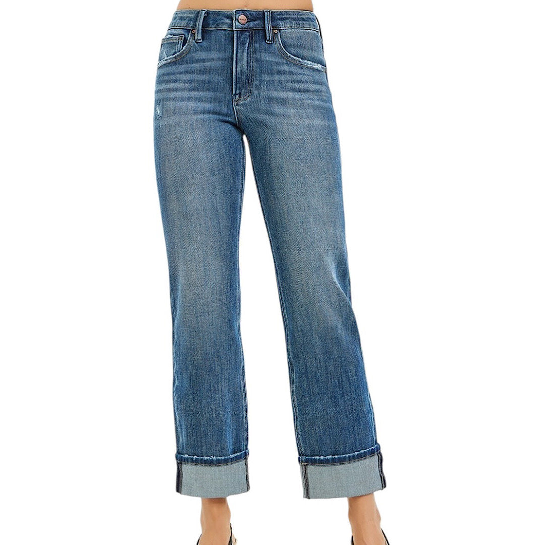 RISEN PSC21468 4-Way Slouchy Straight Jean With Cuffed Hem