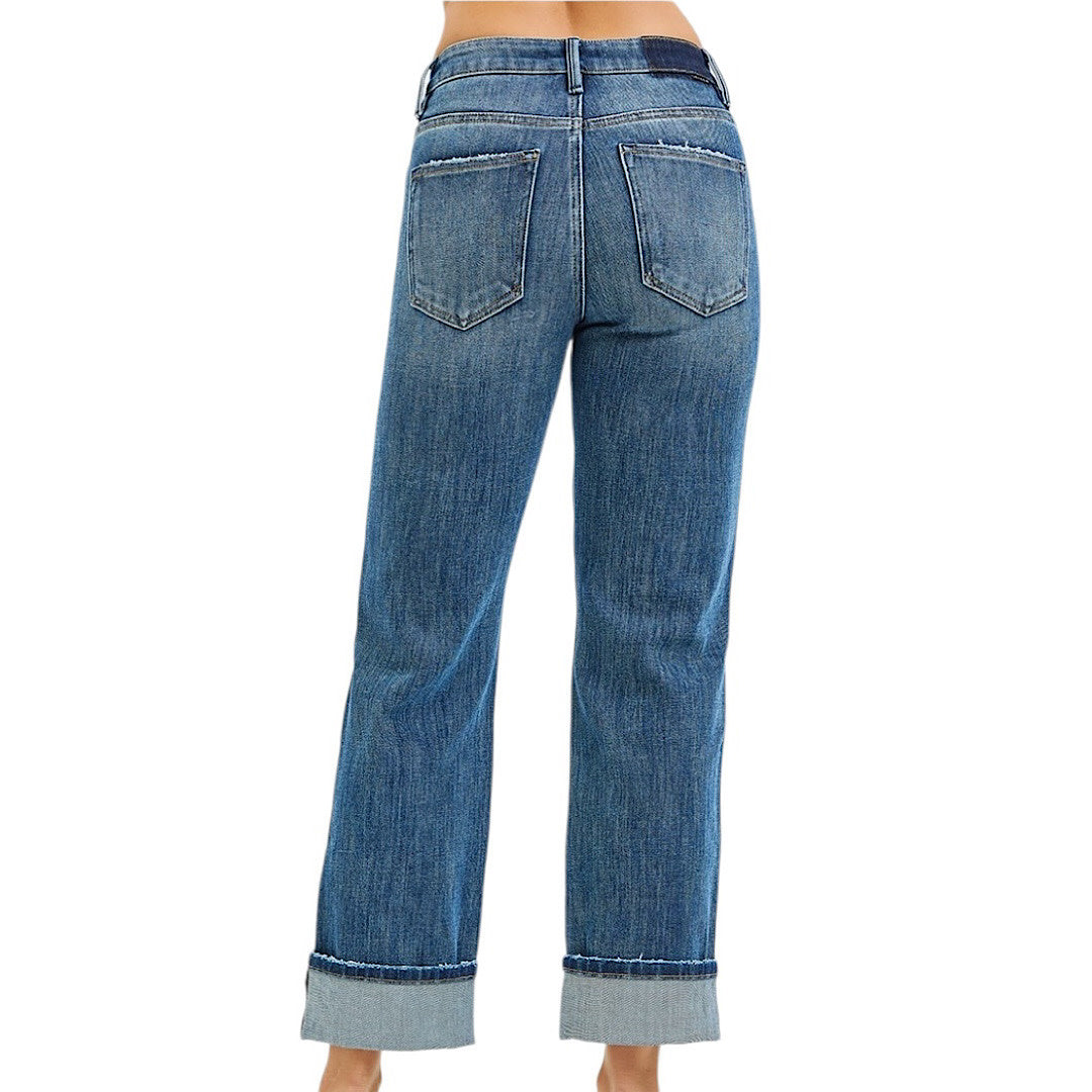 RISEN PSC21468 4-Way Slouchy Straight Jean With Cuffed Hem