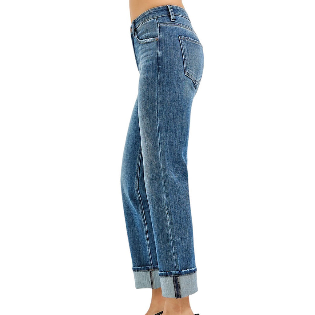 RISEN PSC21468 4-Way Slouchy Straight Jean With Cuffed Hem