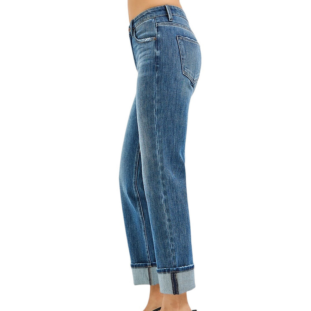 RISEN PSC21468 4-Way Slouchy Straight Jean With Cuffed Hem