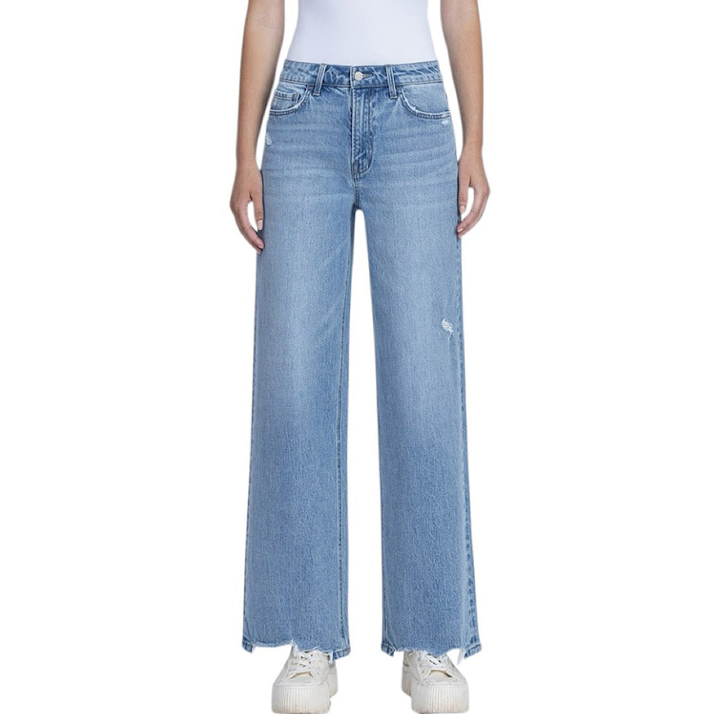 Vervet T7080 Allure High Rise Distressed Hem Wide Leg Jean