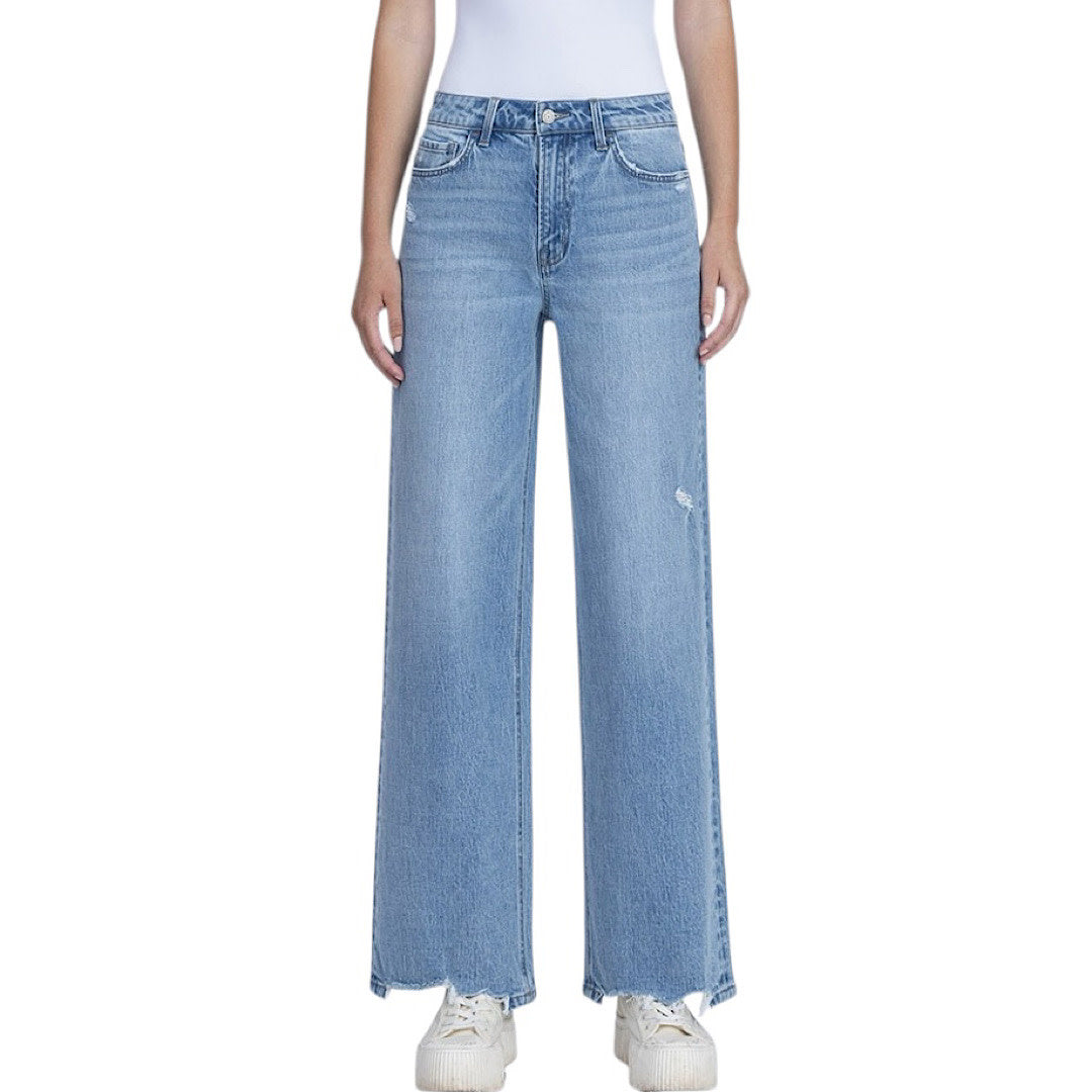 Vervet T7080 Allure High Rise Distressed Hem Wide Leg Jean