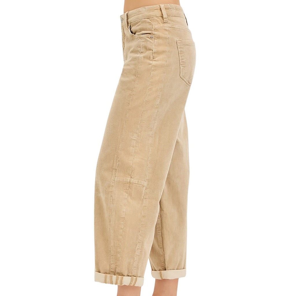 RISEN PGA21167 Beige High Rise Crop Barrel Corduroy Pant