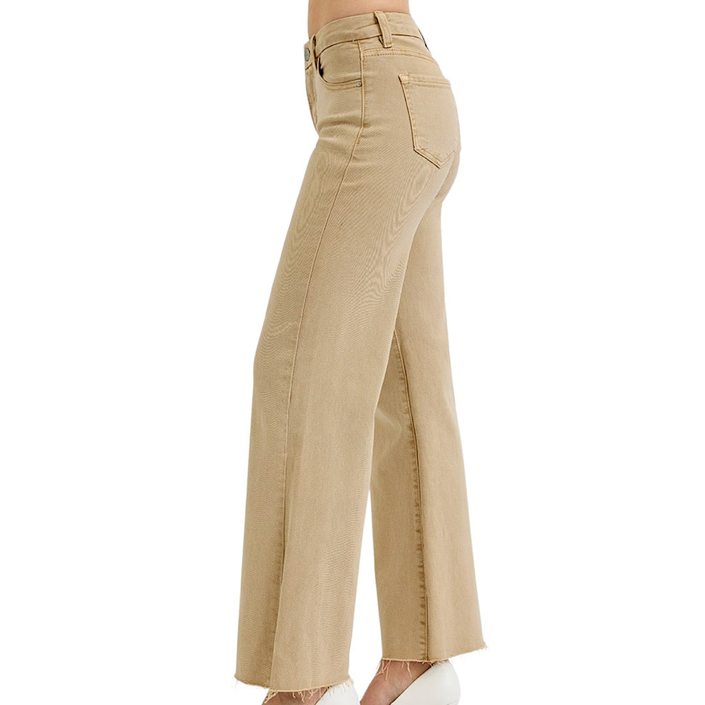 RISEN PW21205 Beige Tummy Control M/R Wide Leg Pant