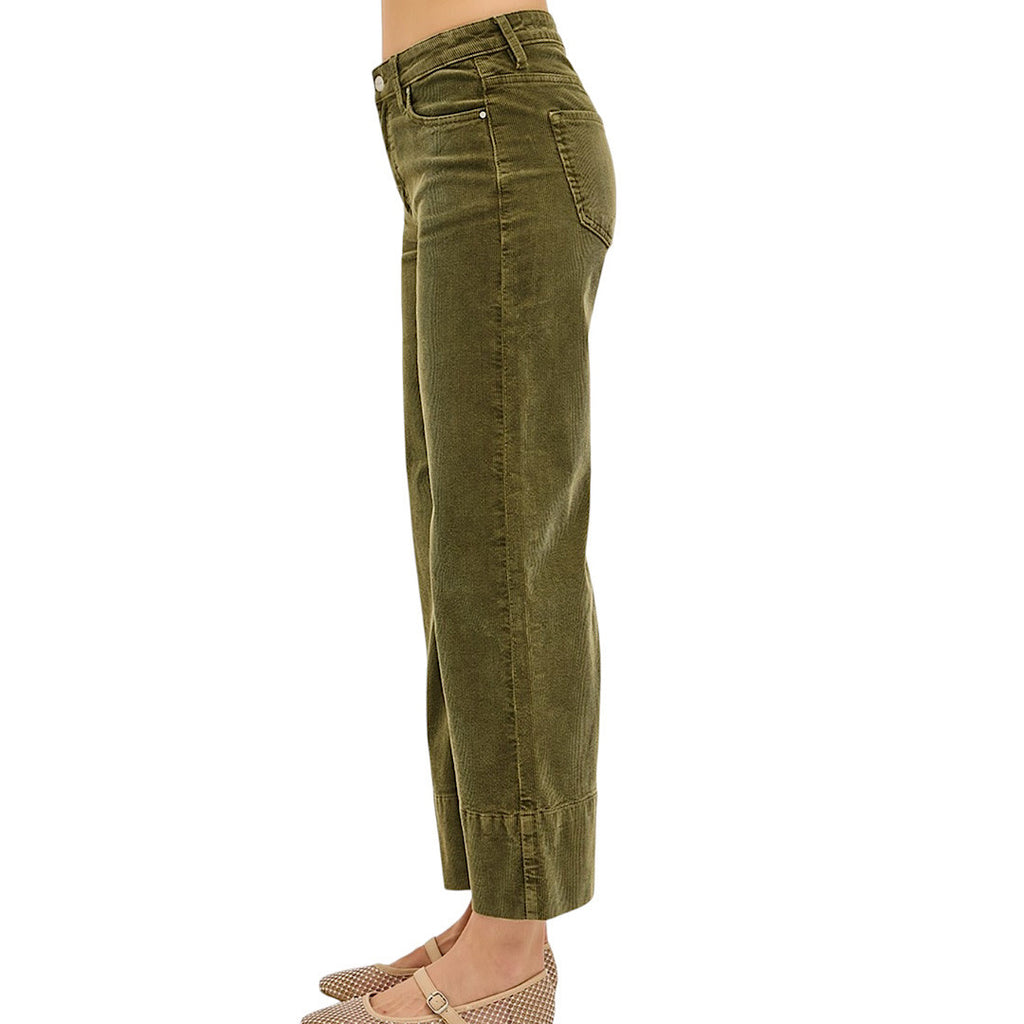 RISEN PWC21321 Olive High Rise Crop Wide Corduroy Pant