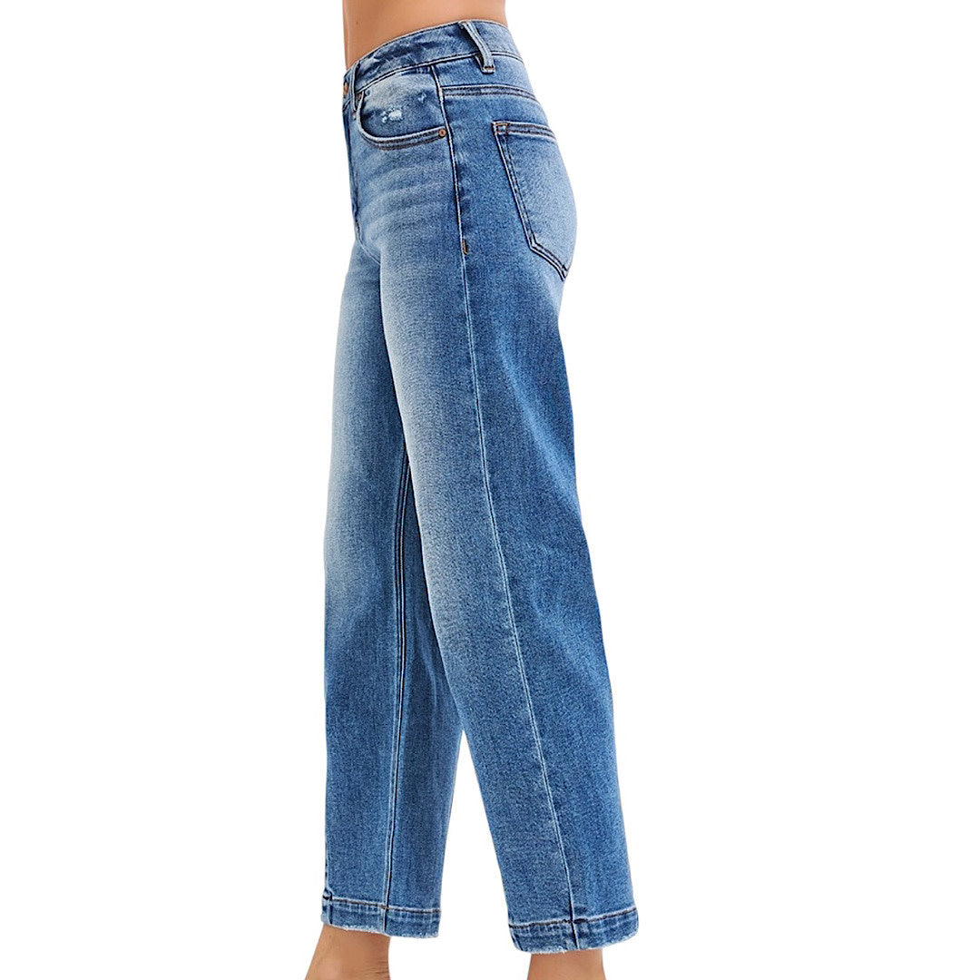 RISEN PGC21452 High Rise Crop Boyfriend Tapered Jean