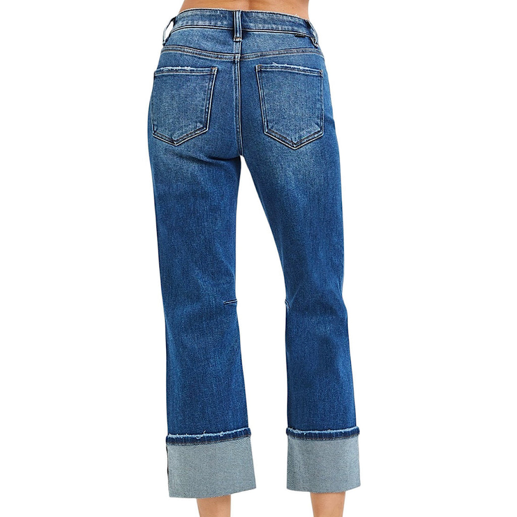 RISEN PSC21527 High Rise Straight Destressed Hem Jean