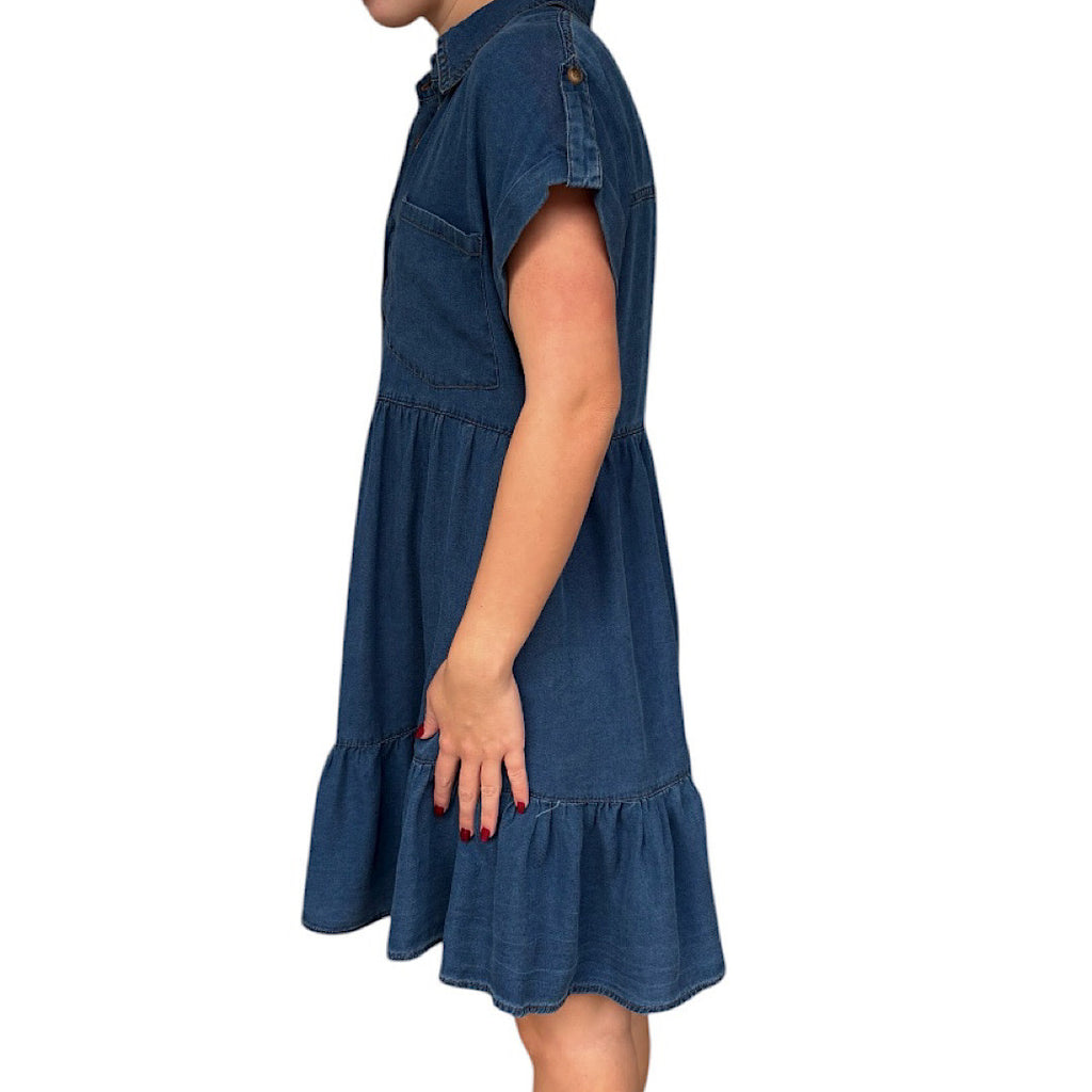 Dark Chambray Collared Button Down Shirt Dress