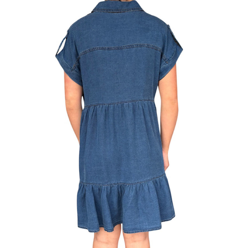 Dark Chambray Collared Button Down Shirt Dress