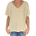Khaki Washed Raw Edge V-Neck Short Sleeve Top