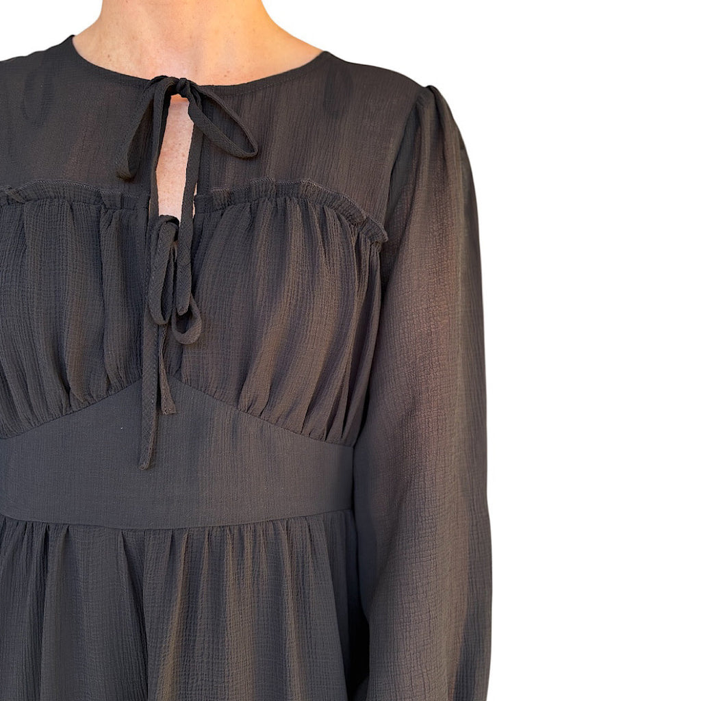Black Ruffle & Bow Detail Mini Woven Dress