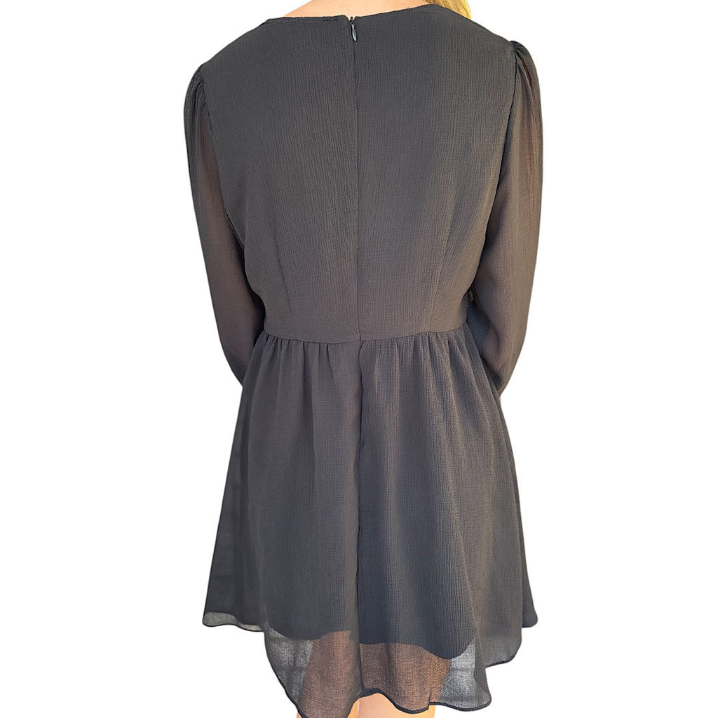 Black Ruffle & Bow Detail Mini Woven Dress