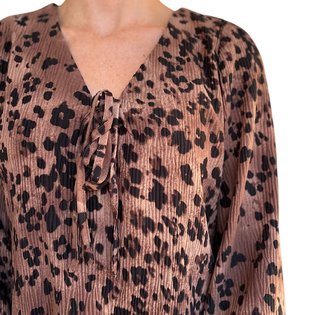 Mocha Leopard Printed Pleated Mini Dress