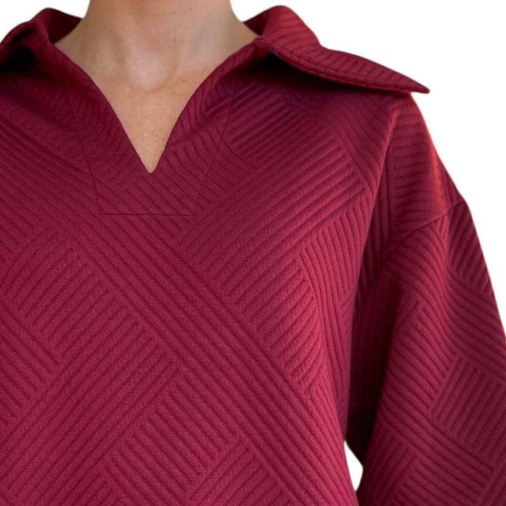 Wine Textured Knit Casual Comfy Top & Pants Set