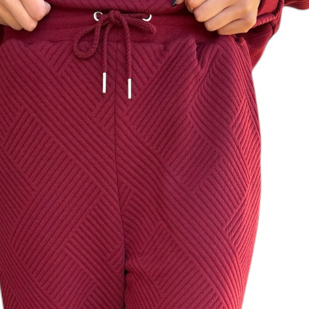 Wine Textured Knit Casual Comfy Top & Pants Set